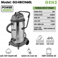 Máy Hút Bụi Công Nghiệp Hukan G2-HBCN60L ( Hút Khô & Ướt )