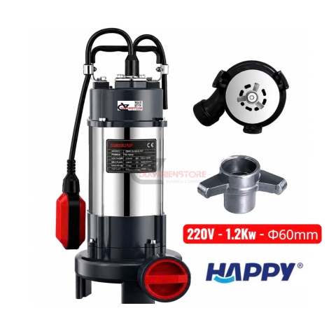 Bơm chìm inox 1.1Kw Happy HCUT1100F lưỡi cắt rác