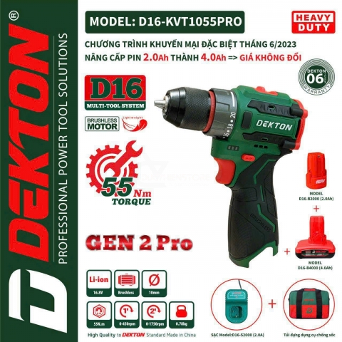 COMBO khoan pin 10mm DEKTON D16-KTV1055PRO GEN2