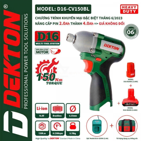 COMBO chuyên vít 150Nm dùng PIN DEKTON D16-CV150BL