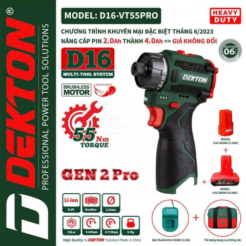 COMBO khoan pin 10mm DEKTON D16-VT1055PRO GEN2