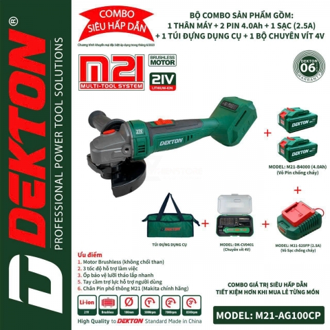 COMBO máy mài góc dùng PIN DEKTON M21-AG100CP