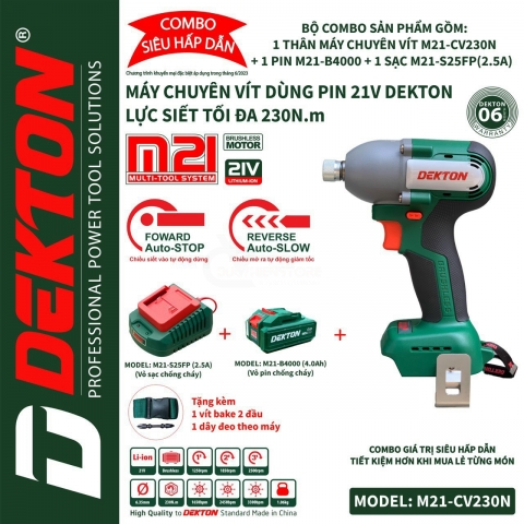 COMBO máy bắt vít chuyên bắn TÔN GỖ  DEKTON M21-CV230N chính hãng giá rẻ