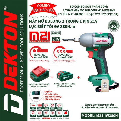 COMBO máy bắn bulong chuyên vít DEKTON M21-IW380N chính hãng giá rẻ