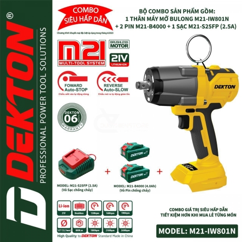 COMBO máy bắn Bulong 800Nm DEKTON M21-IW801N chính hãng giá rẻ