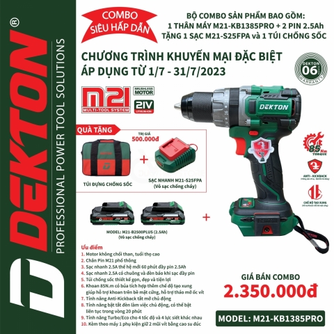COMBO máy khoan Pin 13mm DEKTON M21-KB1385PRO siêu tiết kiệm