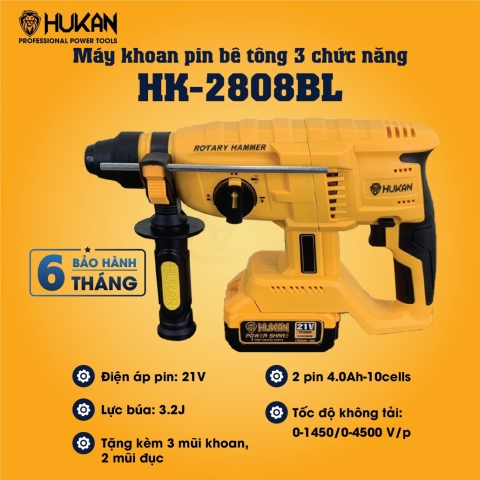 Máy khoan pin bê tông 3 chức năng HUKAN HK-2808BL