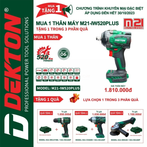 Máy Siết Bulong Pin 520Nm DEKTON M21-IW520PLUS