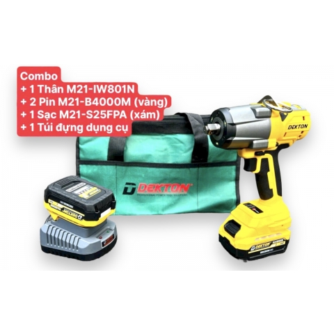 Combo Máy Siết Bulong Dekton Dùng Pin M21-IW801N 800N.M