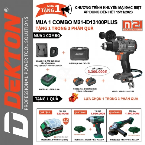 Combo Máy Khoan Pin 21V Dekton M21-ID13100Plus