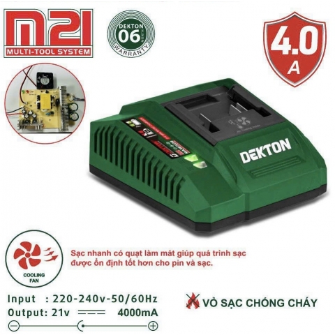 Đế sạc nhanh 21V 4.0Ah Dekton M21-S40F 