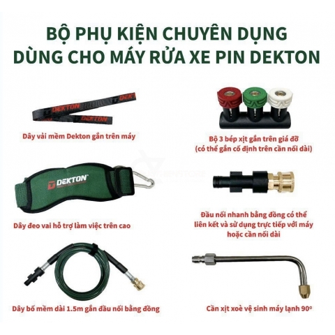 Bộ Phụ Kiện Cho Máy Rửa Xe Pin Dekton ( Chuyên Rửa Điều Hòa )