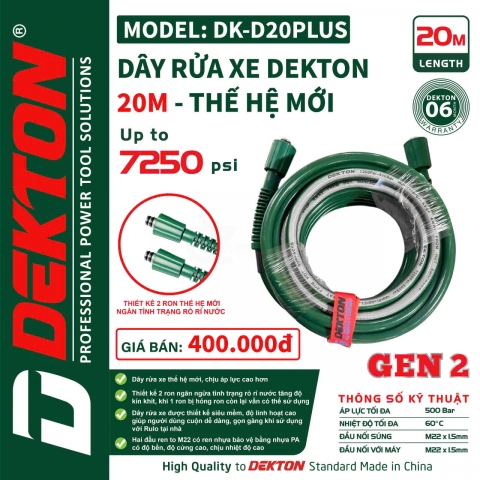 Dây rửa xe 20m áp cao Dekton DK-D20PLUS Gen 2