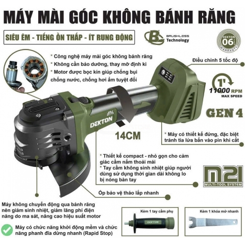 Máy mài góc không bánh răng Pin Dekton M21-AG1100XGLT ( chưa Pin và Sạc )