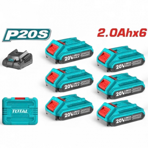 Bộ 6 pin 2.0Ah Total TFBCLI2062 ( 20V*2.0Ah kèm sạc nhanh )