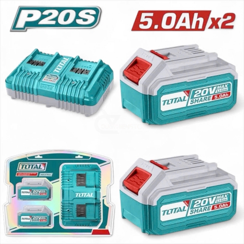 Bộ 2 Pin 5.0Ah Total TFBCPK2425 ( 20V*5.0Ah kèm sạc đôi )