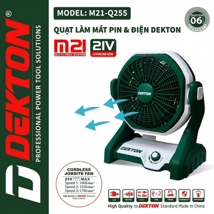 Thân Quạt Pin 21V Dekton M21-Q255 ( Chưa Pin & Sạc )
