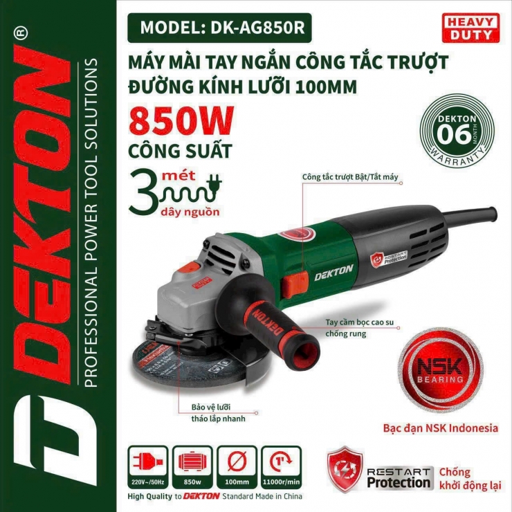 Máy Mài Góc Điện Dekton DK-AG1750 ( tay dài công tắc bóp )