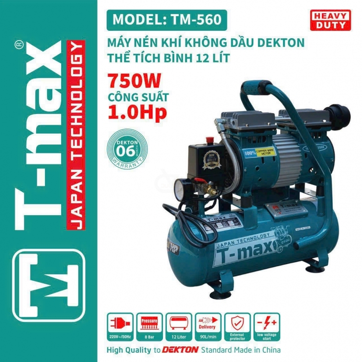 Máy nén  khí  bình hợp kim nhôm không dầu Dekton DK-2910ALT 1.5Hp bình 10lít