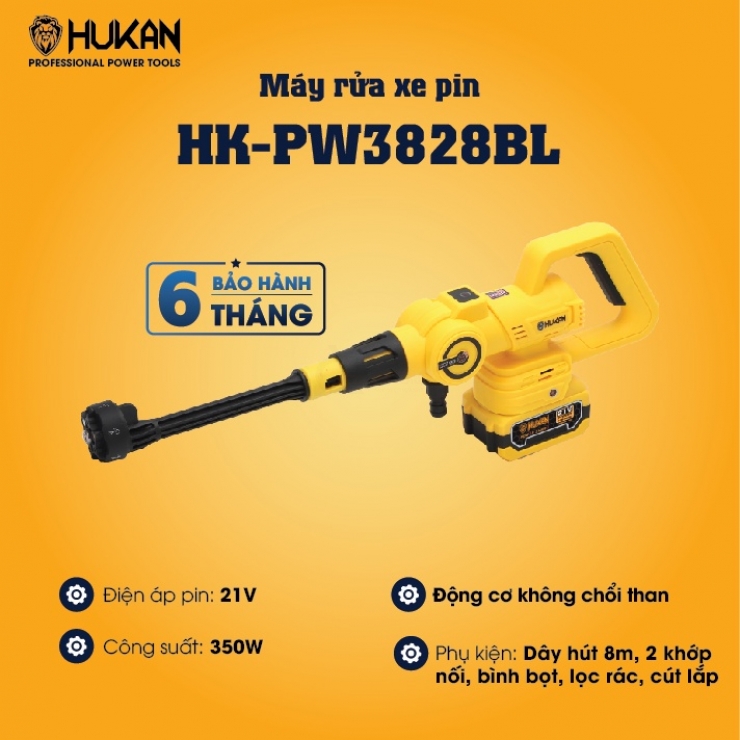 Combo Máy Rửa Xe Pin Hukan Hk-PW3828BL