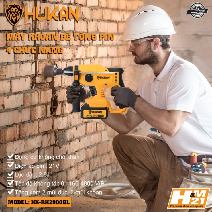 Máy khoan động lực Pin 21V Hukan HK-HK2900BL Gen2