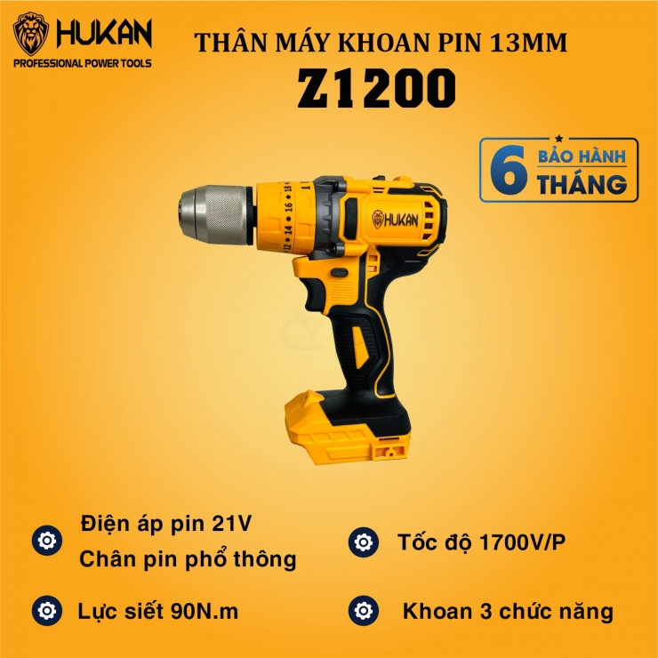 Combo Máy Khoan Pin 13mm Hukan HK-Z1200 90Nm 3 chức năng