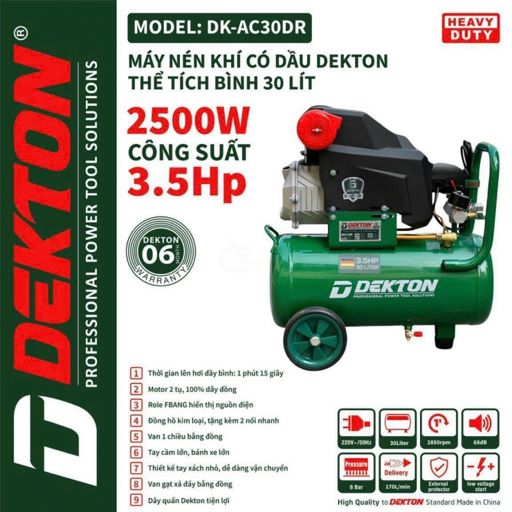 Máy nén khí 30 lít Dekton DK-AC30DR 3.5HP