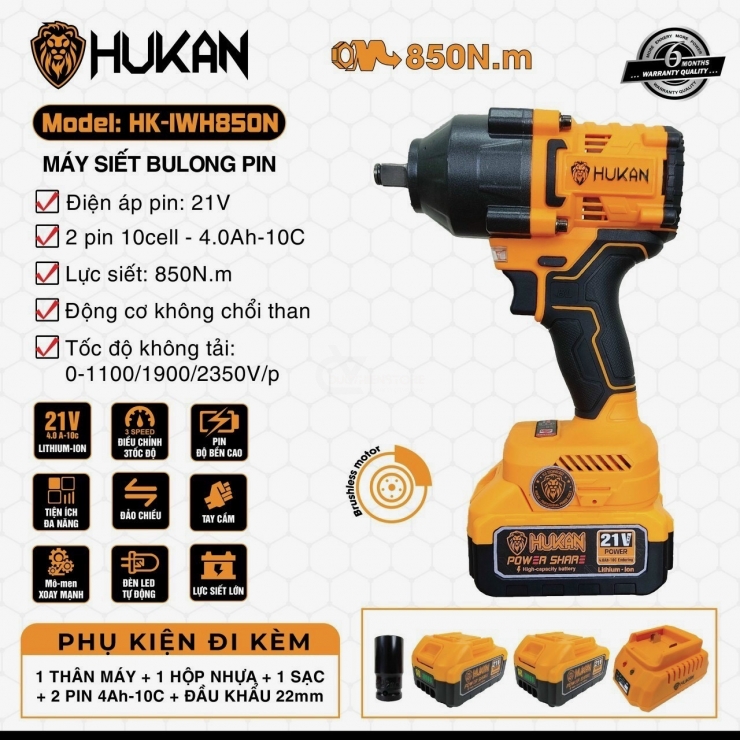 Máy siết Bulong PIN HUKAN HK-IWH850N