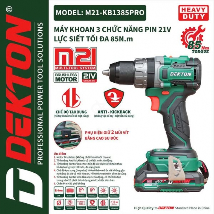 Máy khoan Pin 21V Dekton M21-KB1385PRO Brushless