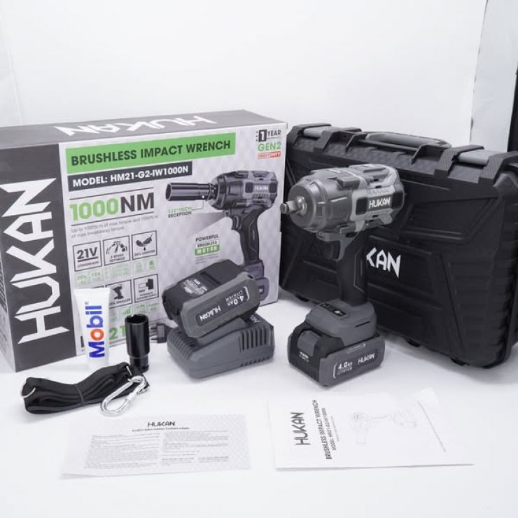 Máy bắn bulong 1000Nm Pin 21V Hukan HM21-G2-IW1000N 1/2 inch
