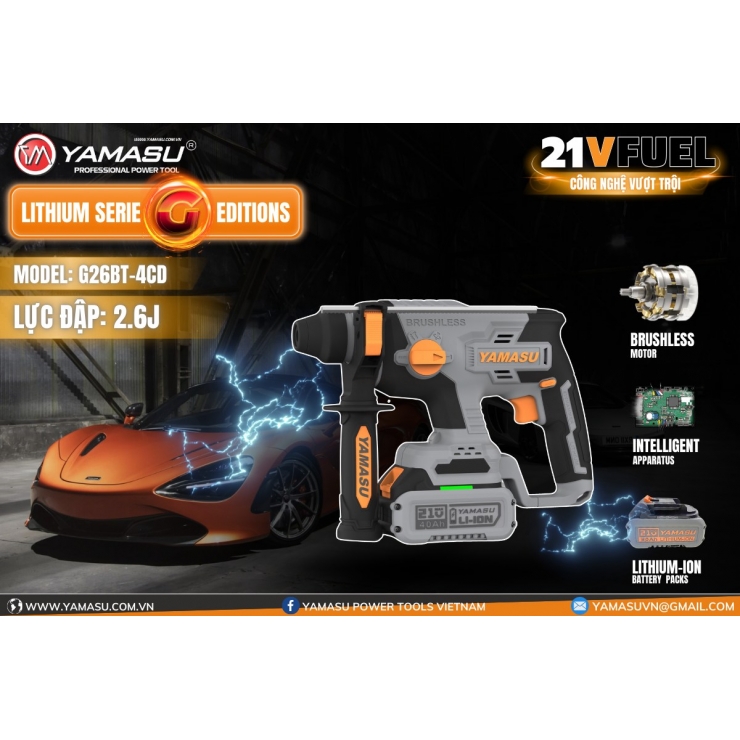 Máy khoan búa 21V Yamasu G26BT-4CD Brushless