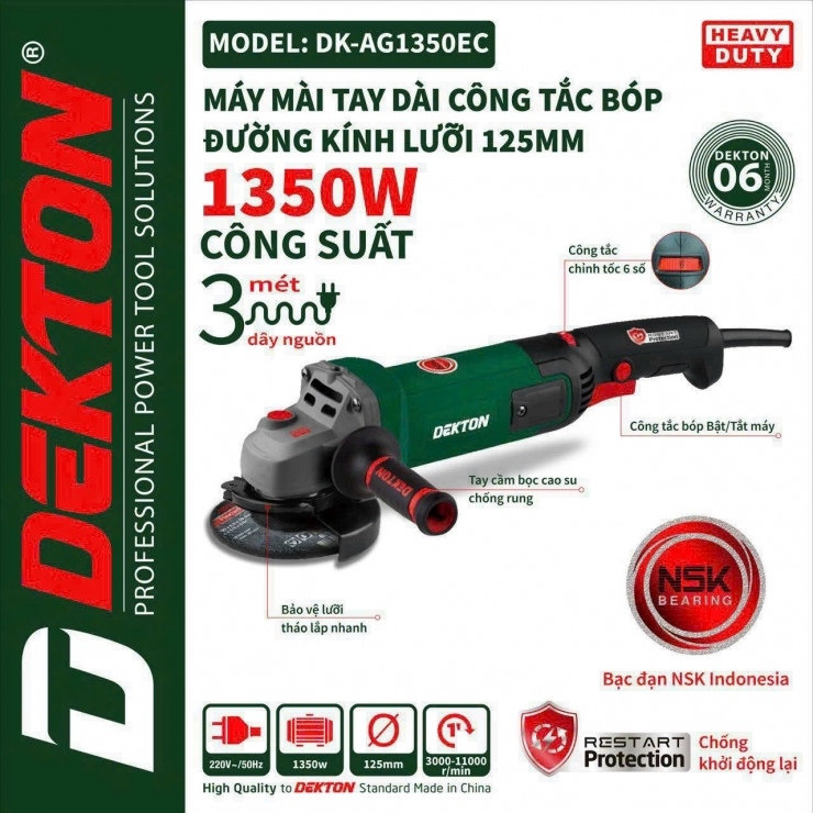 Máy Mài Góc Điện Dekton DK-AG1750 ( tay dài công tắc bóp )