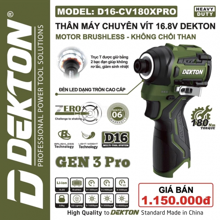 Máy siết vít 180Nm Pin Dekton D16-CV180XPRO Brushless