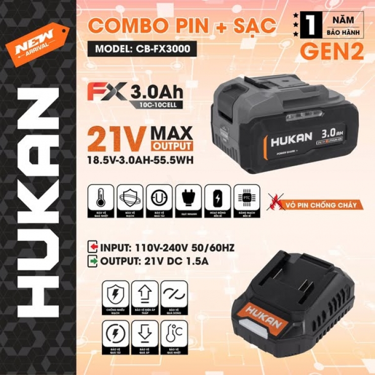 Pin 3.0Ah Hukan CB-FX3000 & Sạc
