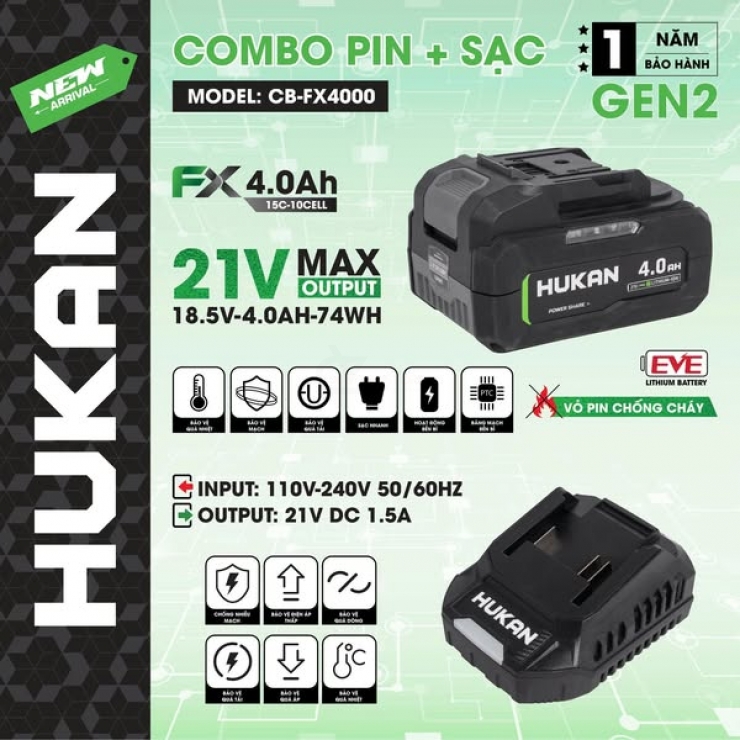 Pin 4.0Ah Hukan CB-FX4000 & Sạc