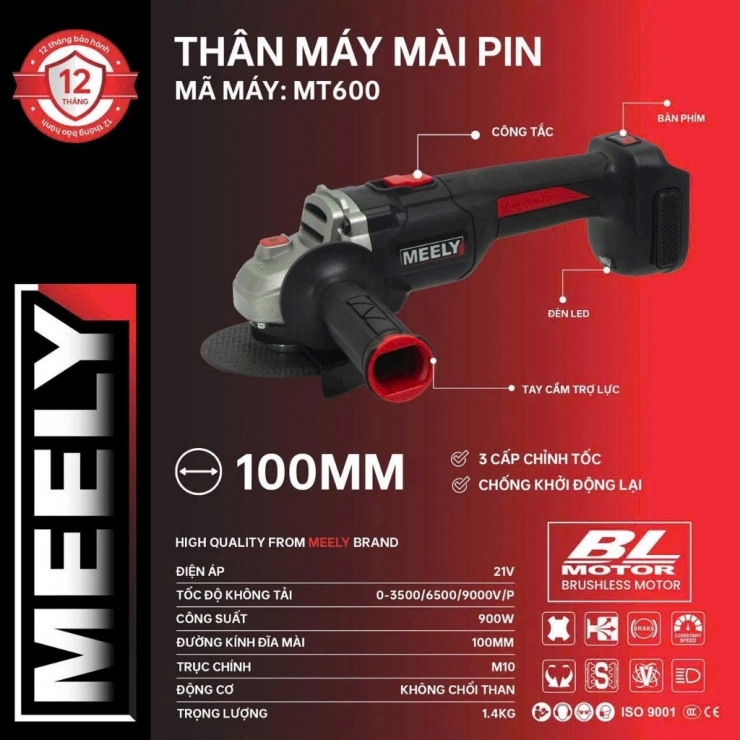 Máy mài Pin 21V MEELY MT600 Brusless ( chưa Pin & Sạc )