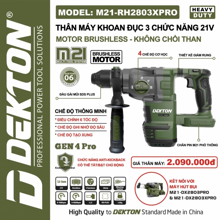 Thân khoan bê tông Pin 21V Dekton M21-RH2803PRO & XPRO ( chưa Pin & Sạc )