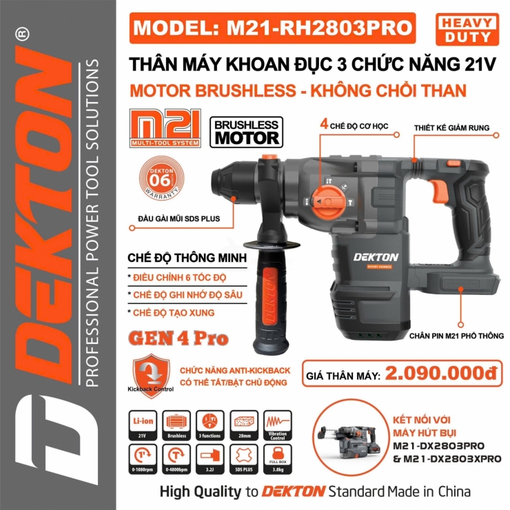 Thân khoan bê tông Pin 21V Dekton M21-RH2803PRO & XPRO ( chưa Pin & Sạc )