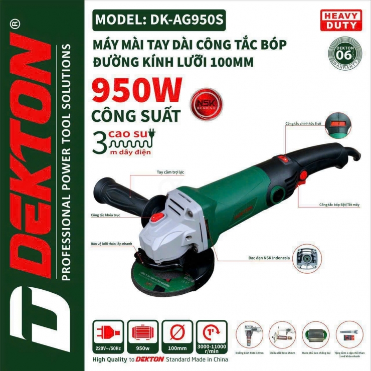 Máy Mài Góc Điện Dekton DK-AG1750 ( tay dài công tắc bóp )