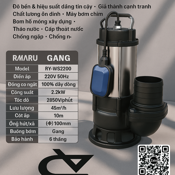Máy bơm chìm công nghiệp 2.2kW Rymaru RY-WS2200 có phao