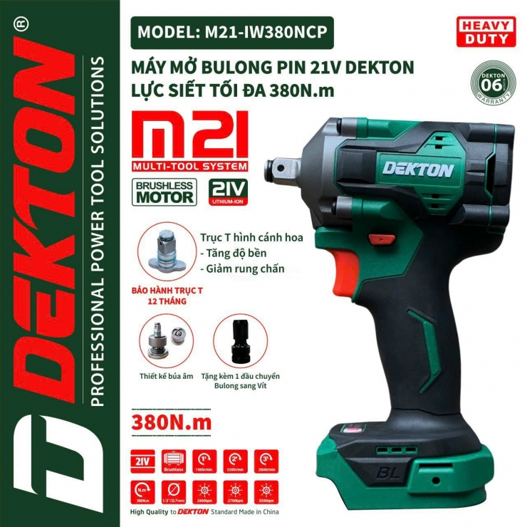 Máy siết Bulong Pin 21V Dekton M21-IW380PLUS Auto Stop