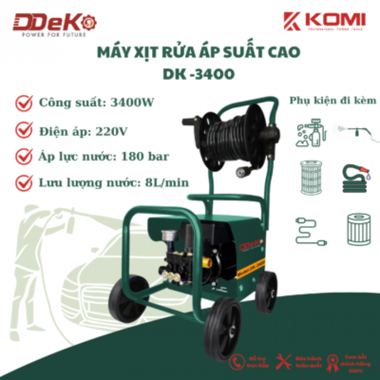 Máy rửa xe cao áp DDEKO DK-3400 có chỉnh áp
