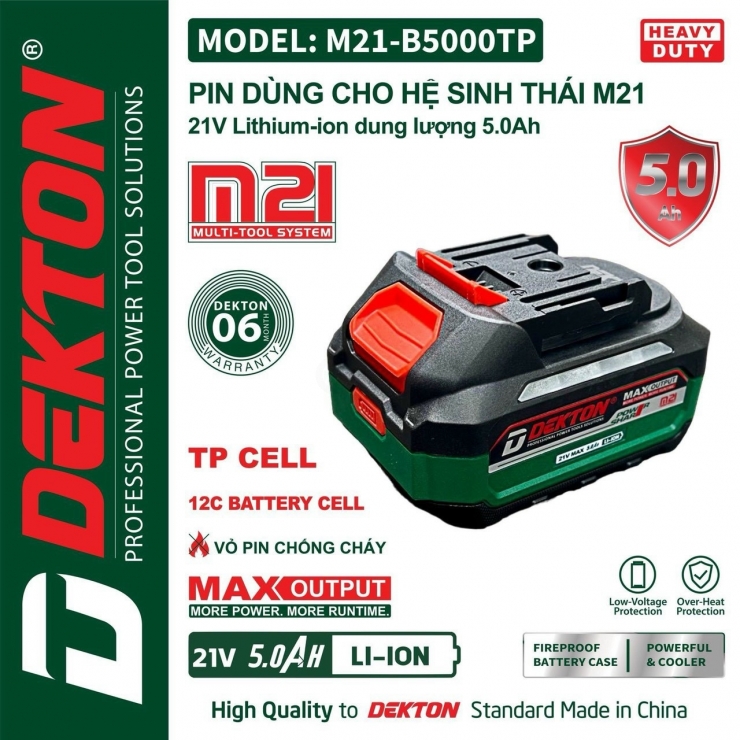 Pin 21V Dekton M21-B5000TP 10cell 5Ah