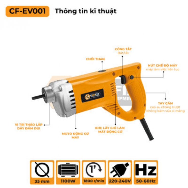 Máy đầm dùi bê tông cầm tay 1m5 Coofix CF-EV001 ( thân + dây dùi 1.5m )