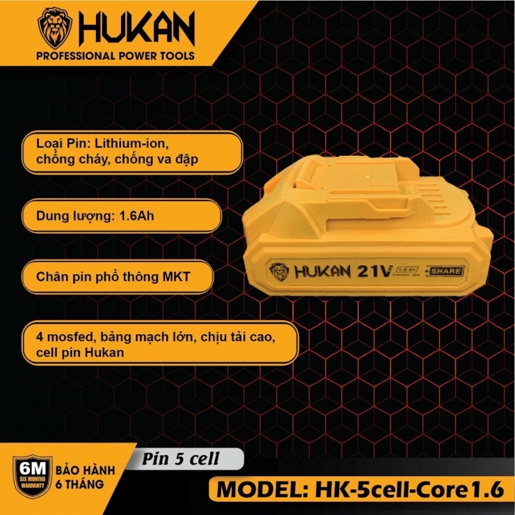 PIN HUKAN 5 cell 2Ah vỏ chống cháy giá rẻ