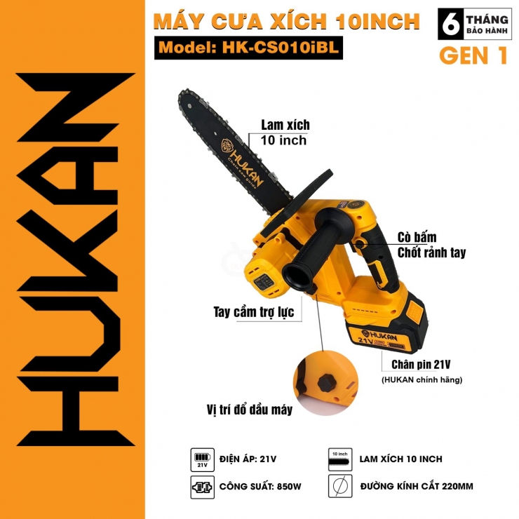 Combo máy cưa xích dùng pin Hukan HK-CS010iBL ( 10 inch )