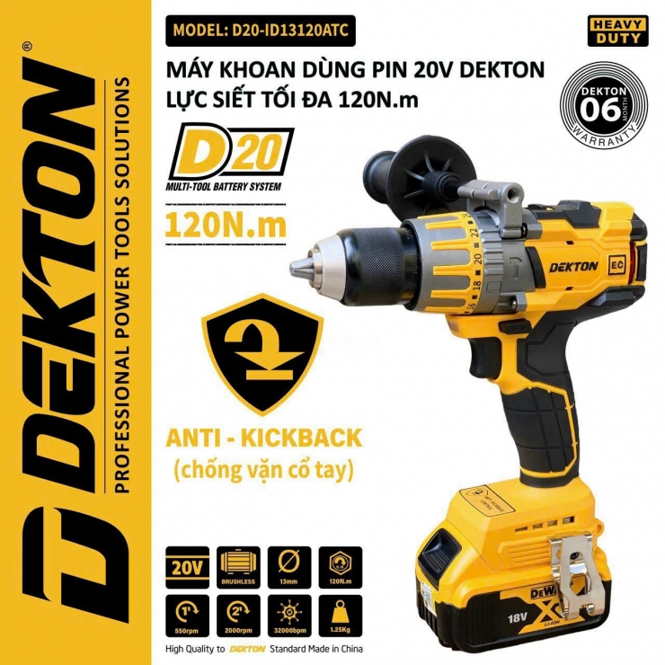 COMBO máy khoan120Nm và chuyên vít 230Nm DEKTON D20 khuyến mãi lớn trong tháng 7