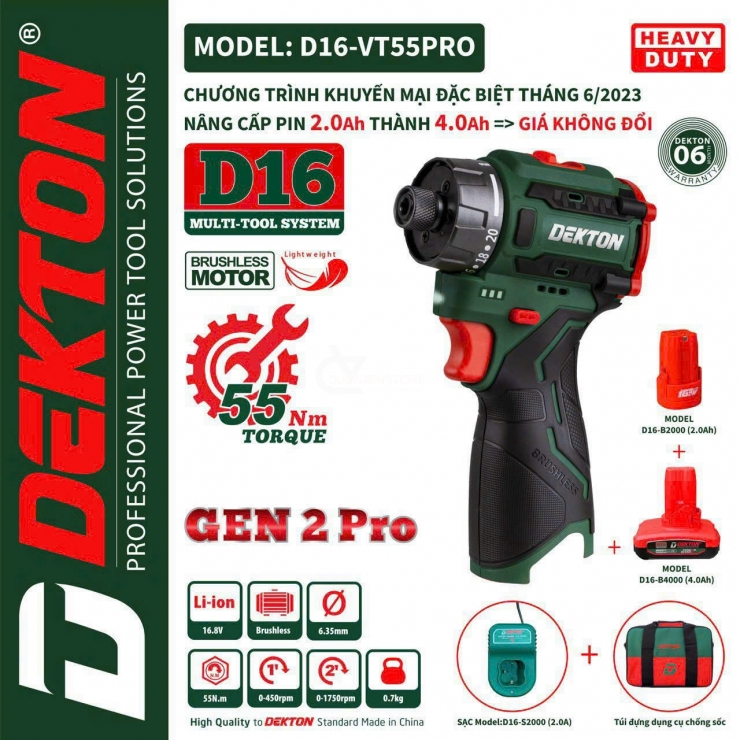 COMBO khoan pin 10mm DEKTON D16-VT1055PRO GEN2