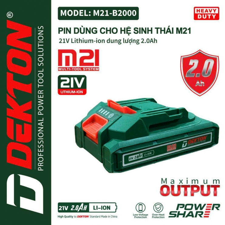Pin 21V Dekton M21-B2000 5cell 2Ah chân Pin thông dụng