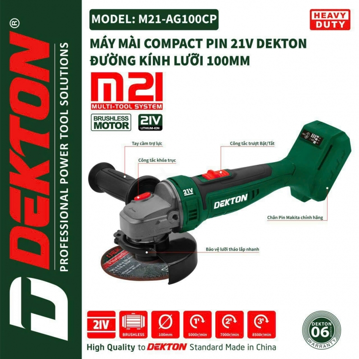 Máy mài góc 100mm Pin 21V Deton M21-AG100BT